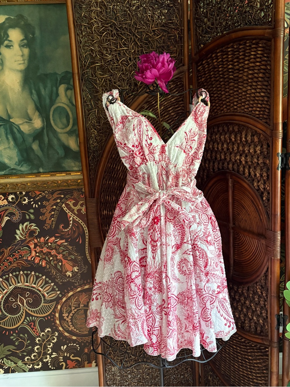 BB Dakota Red Ivory Paisley Wrap Dress Boho Cottagecore Western Mini Dress M
